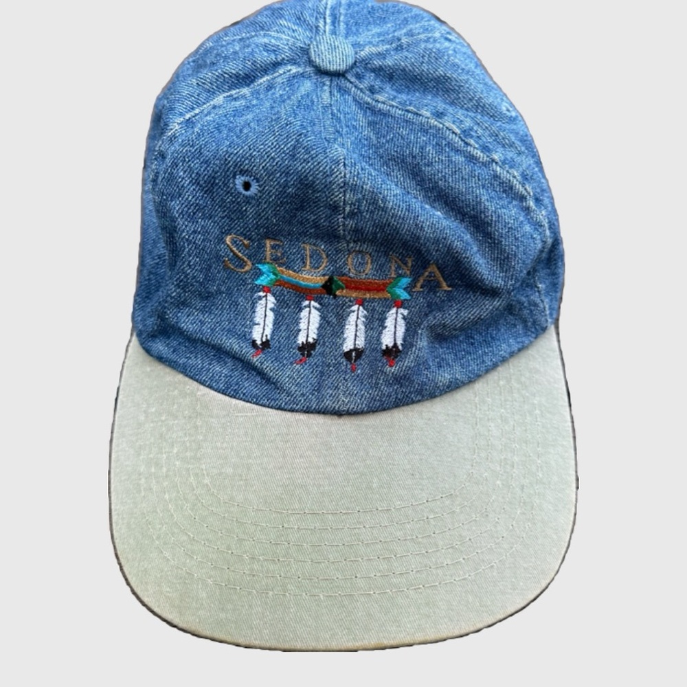 Sedona Denim Cap with Feather Embroidery